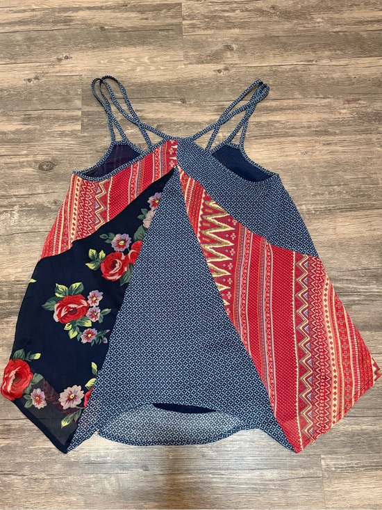 Vanilla Star Tops - Vanilla Star Navy Blue Red Patterned Patchwork Tank Top